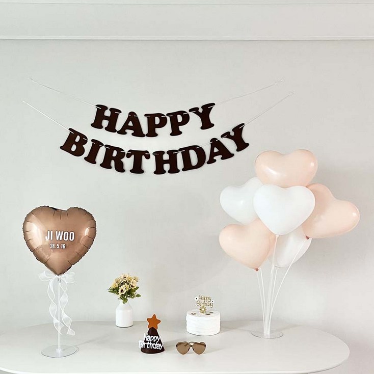 연지마켓 생일가랜드 하트 풍선 생일 파티 용품 세트, 1세트, 브라운 레터링 하트 연지마켓 생일가랜드 하트 풍선 생일 파티 용품 세트, 1세트, 브라운 레터링 하트