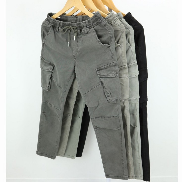 피롯 남자 4컬러 스판 워싱 카고 밴딩 바지 슬림핏 팬츠