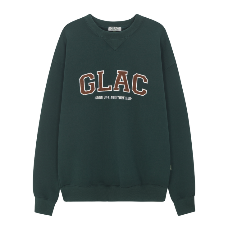 GLAC 글락 아플리케자수 오버핏 맨투맨 딥그린