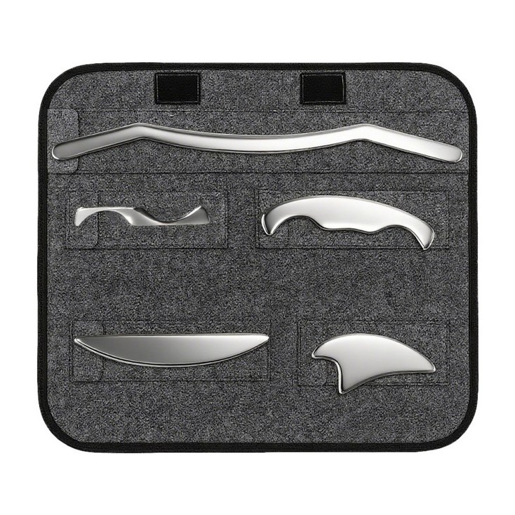 Holisttech 다기능 5in1 세트 스테인레스 스틸 근육 스크래핑 마사지 도구 세트 근육 이완, 혈액순환 개선, 경련 완화 전문, 실버, 1세트