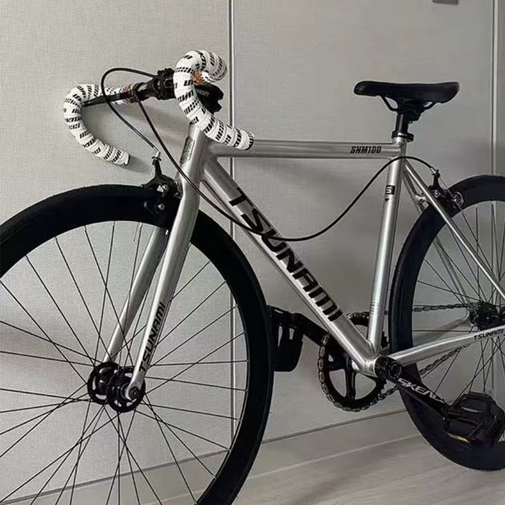 쓰나미 TSUNAMI SNM100 픽시 자전거 입문용 완차 경량 전문가용 모델 앞뒤브레이크포함, 아이보리블랙로고, 1개, 185cm