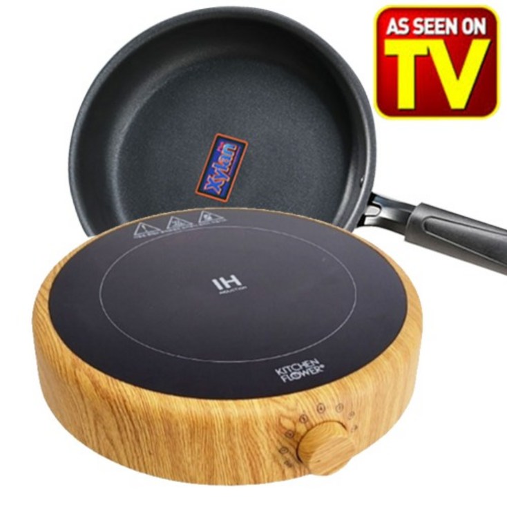 TV 라이브 홈쇼핑방송중 키친플라워 1구 우드 원형 인덕션  프라이팬 증정
