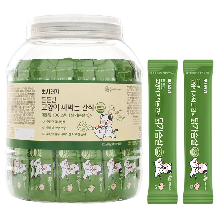 뽀시래기 고양이 든든한 짜먹는 간식 대용량 100p, 닭가슴살, 12g, 100개