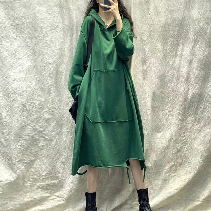 해피유통 여성 가을 신상 후드 기모 무지 심플 캐주얼 원피스 jh lmy