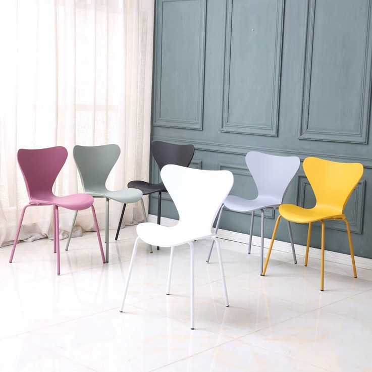 RM디자인 나비 세븐 철재 디자인 사출 플라스틱 카페 인테리어 식탁 의자, 나비-블랙