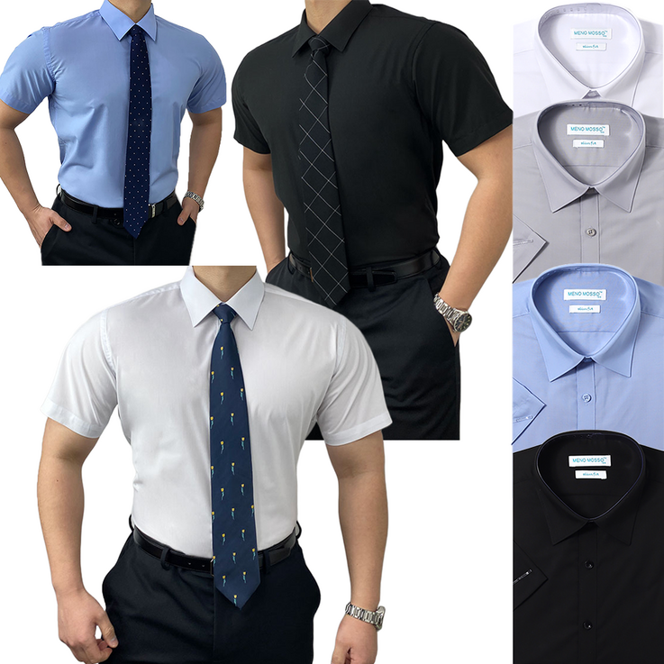 슬림 머슬핏 남성 반팔 정장 와이셔츠 링클프리 남자 반팔 흰 검정 오피스룩 셔츠