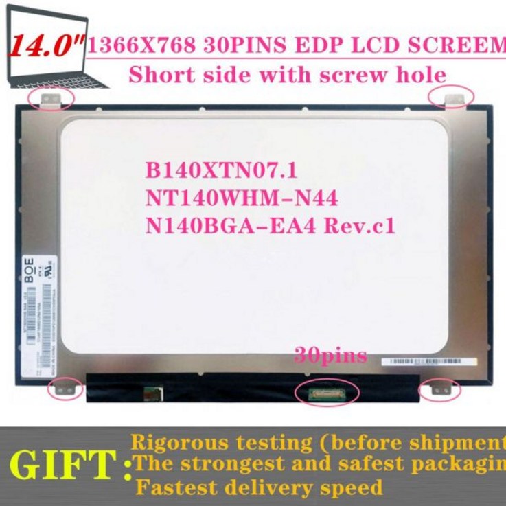 노트북 LCD 스크린 NT140WHM-N44 레노버 디어패드 CB-14IGL05 크롬북 S330 S340-14 V8.0 FIT N140BGA-EA4 Rev.C1 14.0 인치 30