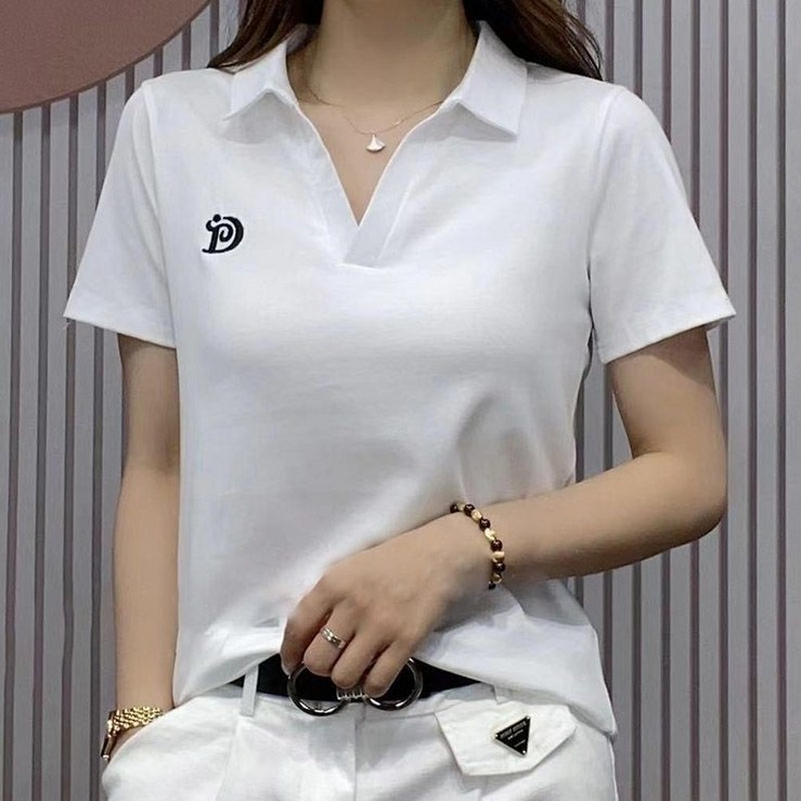 몬드스팟 여성용 피켓 슬림핏 브이넥 카라 반팔 티셔츠 MON20
