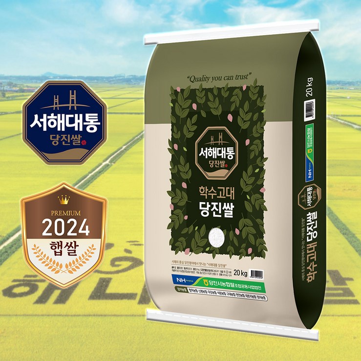 24년산 햅쌀  출고당일도정  당진해나루 서해대통 학수고대 당진쌀 당진시농협 쌀조합, 1개, 20kg