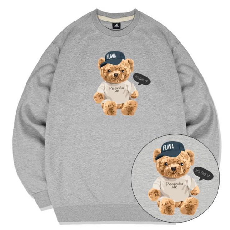 JYFASHION CAP BEAR 맨투맨 빅사이즈 곰돌이 그래픽 남녀공용 커플 맨투맨 티셔츠