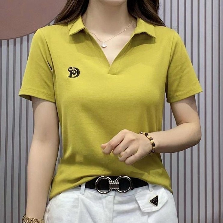 몬드스팟 여성용 피켓 슬림핏 브이넥 카라 반팔 티셔츠 MON20 7143599086