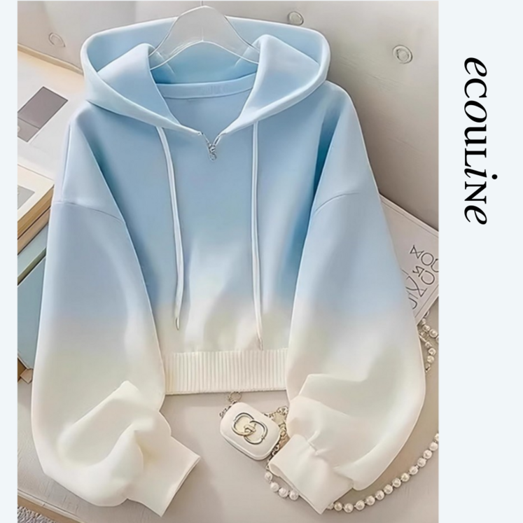 에코라인 블루 그라데이션 루즈핏 반집업 후드티