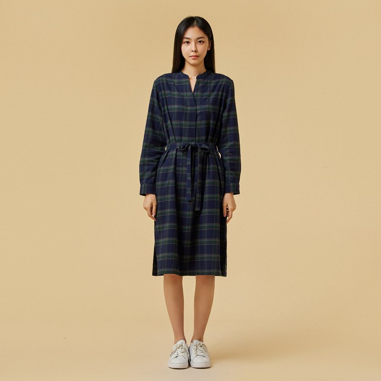 JAJU자주 여 플란넬 원피스네이비