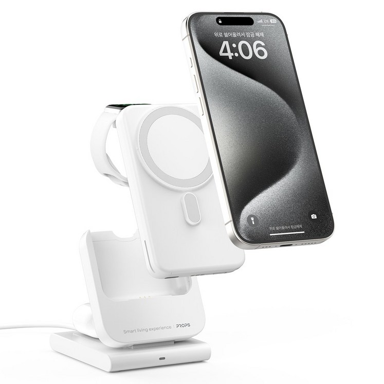 프롭스 하이브리드 3IN1 무선 충전기 맥세이프 보조배터리 10000mAh, 화이트 프롭스 하이브리드 3IN1 무선 충전기 맥세이프 보조배터리 10000mAh, 화이트