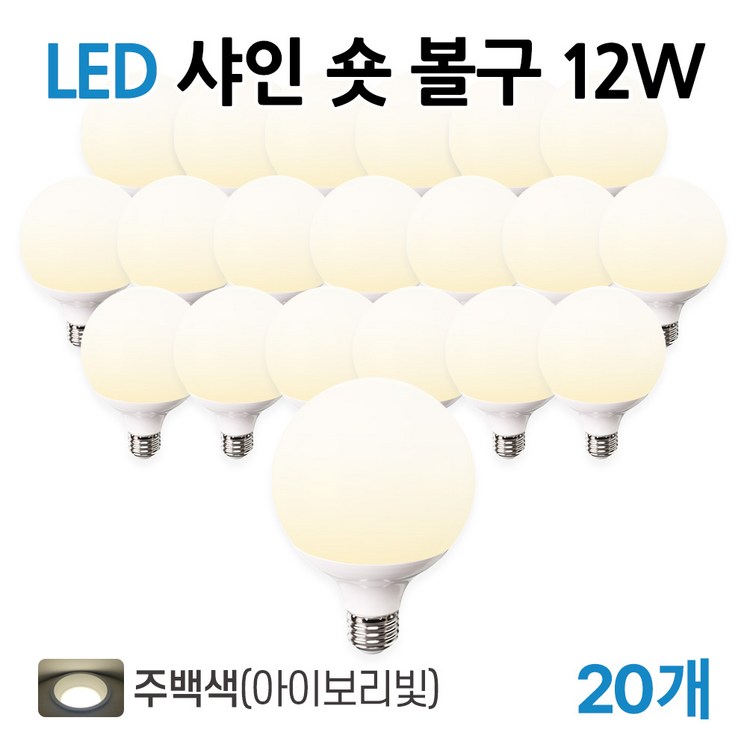 라인라이팅 LED 샤인 숏볼구 12w 주광전구주백, 20개, 주백색