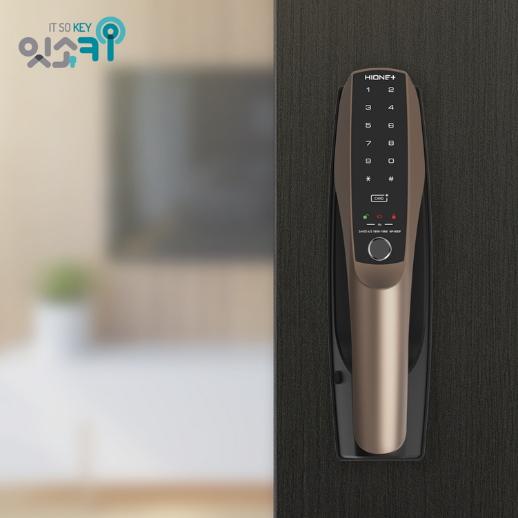 IoT 스마트 도어락 잇소키 HP800F 오토락 도어락 WiFi하이원플러스카드키지문, HP800FWNC샴페인골드