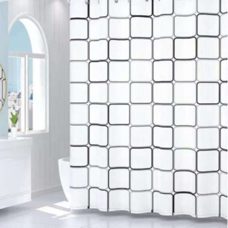 바코젤 방수 샤워 커튼 사각무늬, 1개, 화이트계열