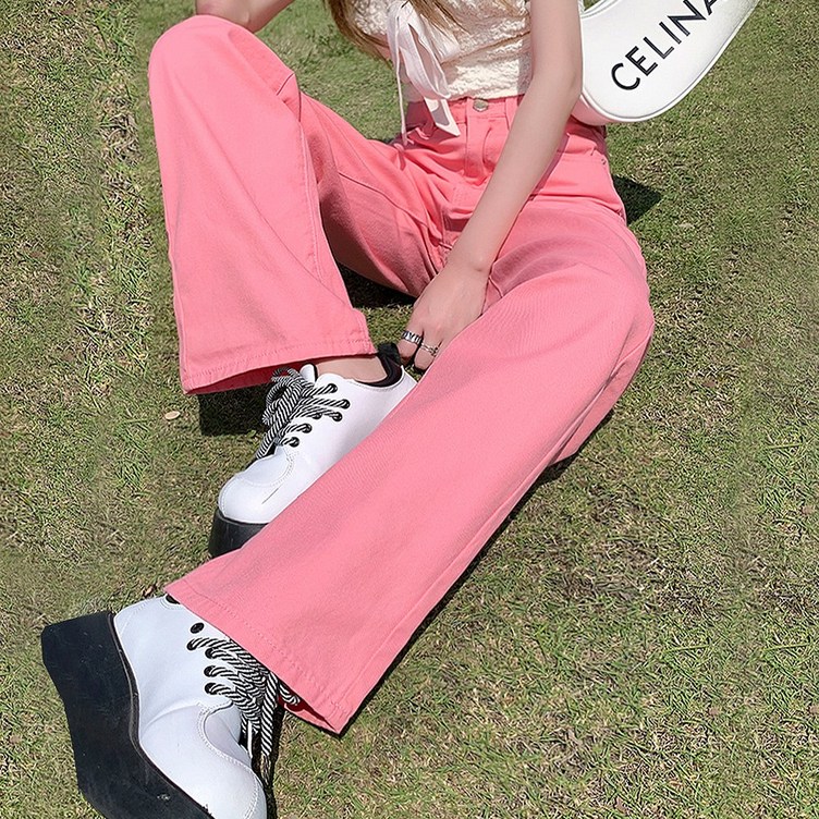 여성핑크바지 대박난박양 핑크 와이드 면팬츠