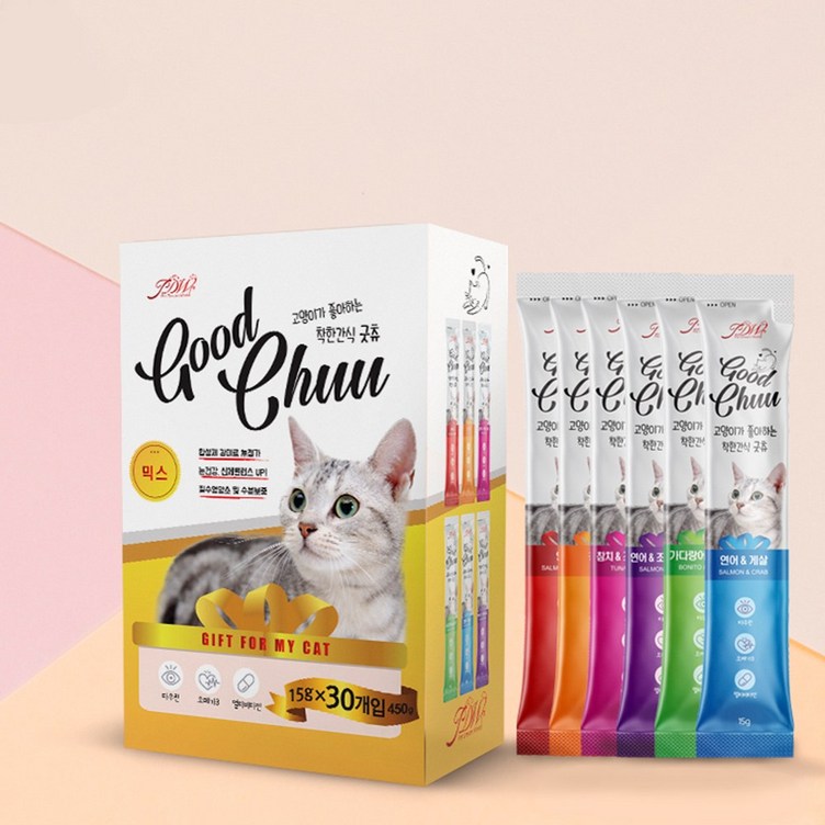굿츄 6가지맛혼합 15g x 60개 착한간식 짜먹는 고양이간식, 참치조개관자살60개 굿츄 6가지맛혼합 15g x 60개 착한간식 짜먹는 고양이간식, 참치조개관자살60개