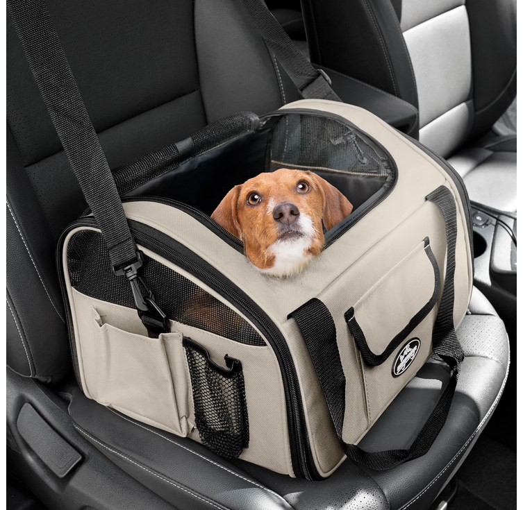 멍뭉스 자동차용 반려동물 카시트 겸용 수납가방, 베이지, 1개