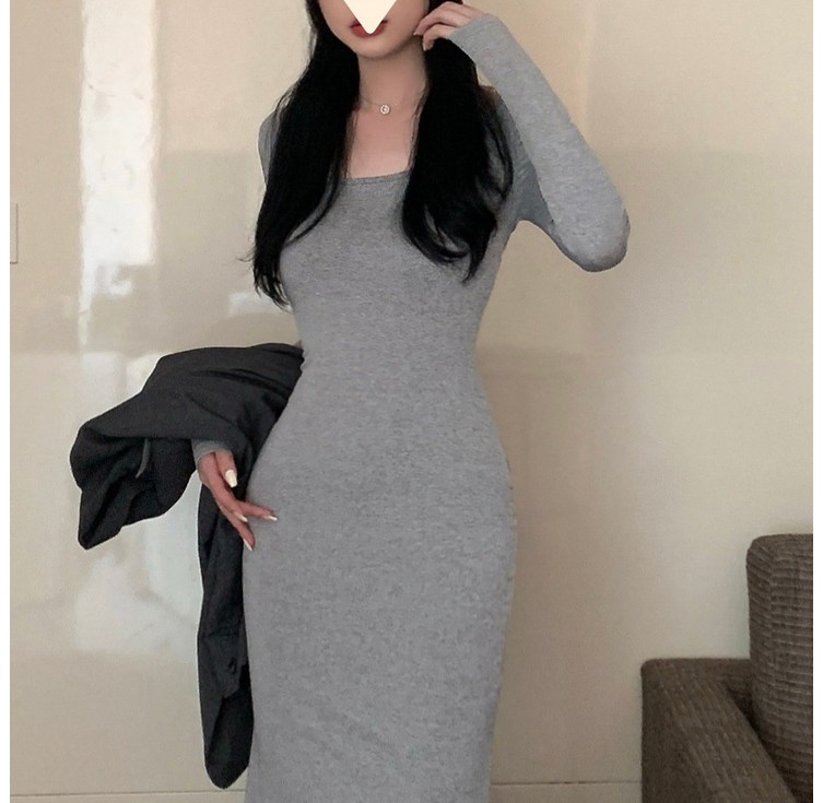 아이엠몽 여성 베이직 머메이드 긴팔 롱 원피스