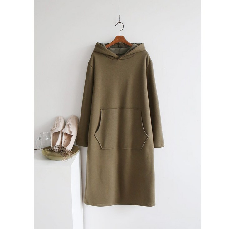 아이엠수 기모 후드 원피스