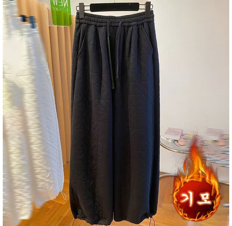 ORZQU 가을겨울 남여공용 캐주얼 솔리드 밴딩 누빔 퀼팅 통바지 스트링 배기 팬츠 긴바지