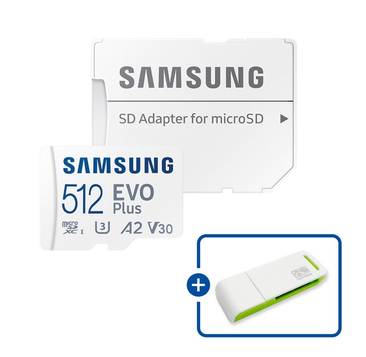 삼성전자 마이크로SD카드 EVO PLUS MBMC512SAKR 이엘 연두 카드 리더기 USB2.0 2in1 삼성전자 마이크로SD카드 EVO PLUS MBMC512SAKR 이엘 연두 카드 리더기 USB2.0 2in1