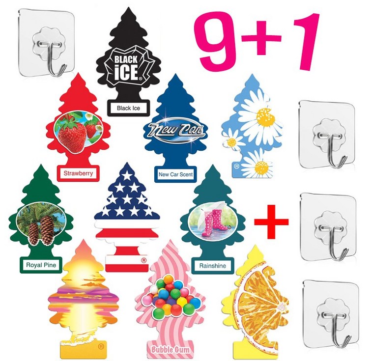 리틀트리 종이방향제 91 10개  투명 접착 걸이4개 총14개 미국산 차량용 방향제 무료배송 랜덤 10개  걸이4개