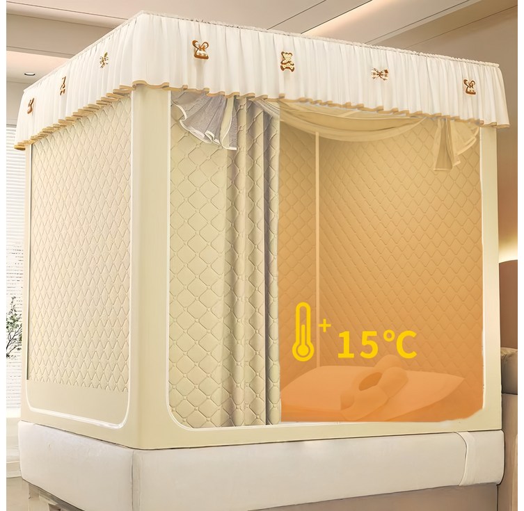 Mochae 사각 난방텐트 방한 보온 텐트 모기장 실내 암막 침대 커튼 기숙사 일체형 암막텐트 사계절 텐트 세트