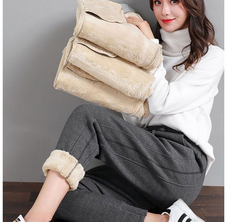ANYOU 여성 겨울 패션 기모 조거팬츠 캐주얼 털 두꺼운 방한바지