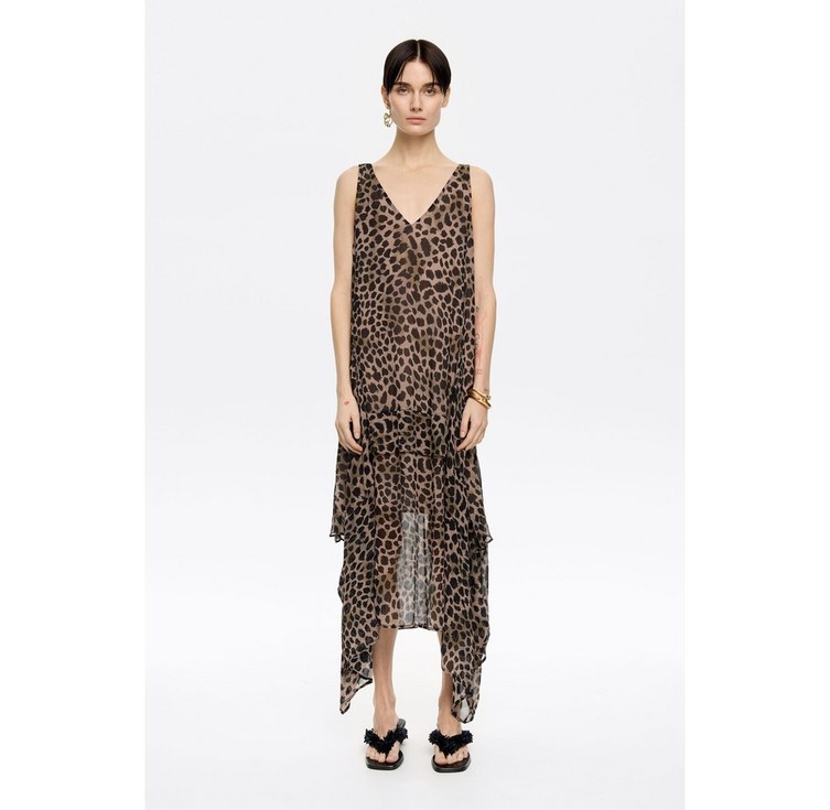 빔바이롤라 카키 치타 프린트 비대칭 맥시 드레스  여성 여름 원피스관부가세포함