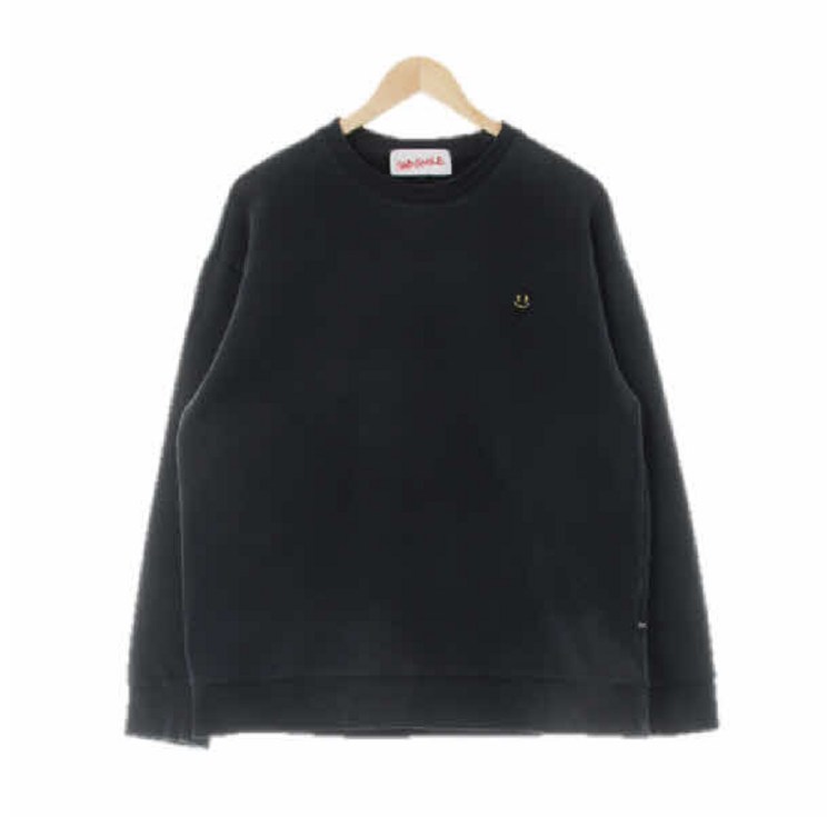 커스텀멜로우 8405 블랙 면혼방 새드스마일맨투맨 M