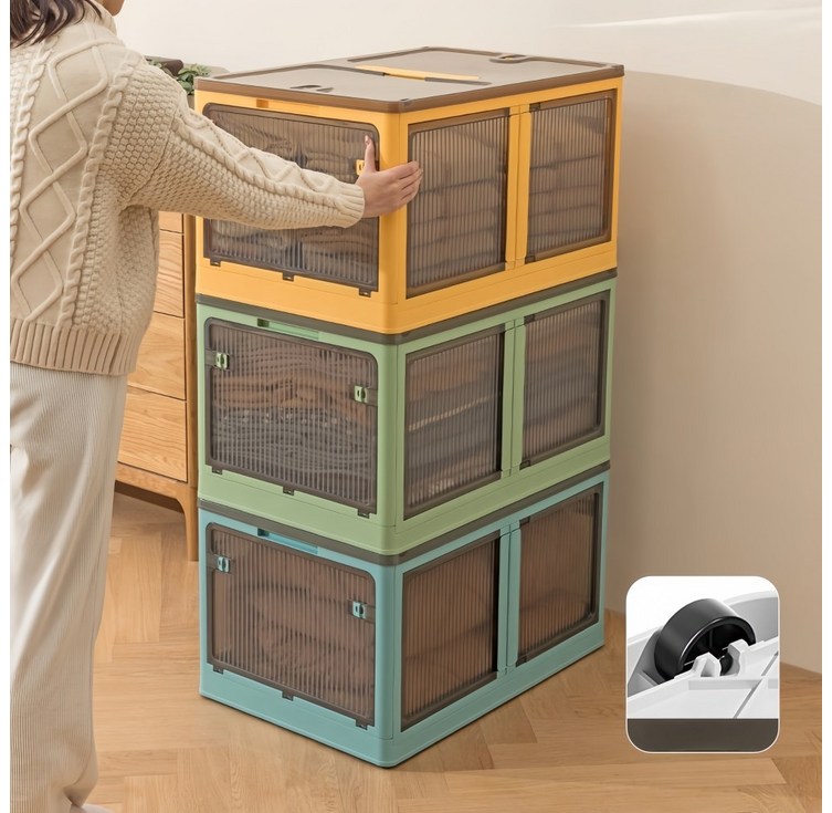 iSOJI 대용량 리빙박스 세트 다용도 접이식 이동식 정리 수납장, 3개, 화이트