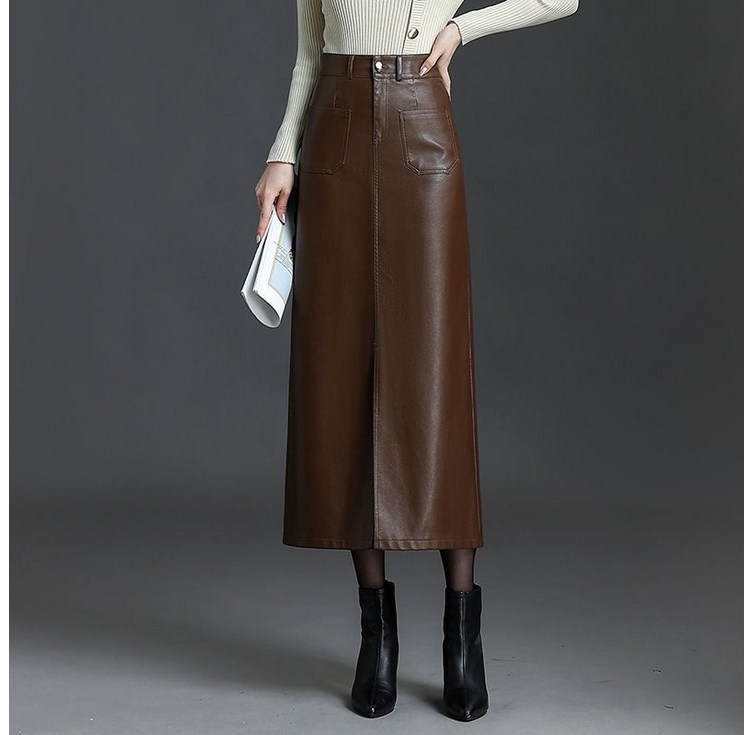 COSYEVNO 여자 스커트 겨울 PU 유광가죽 멋쟁이 캐쥬얼 루즈핏 스트레이트 3050세 엄마 롱스커트 CXJbsq08