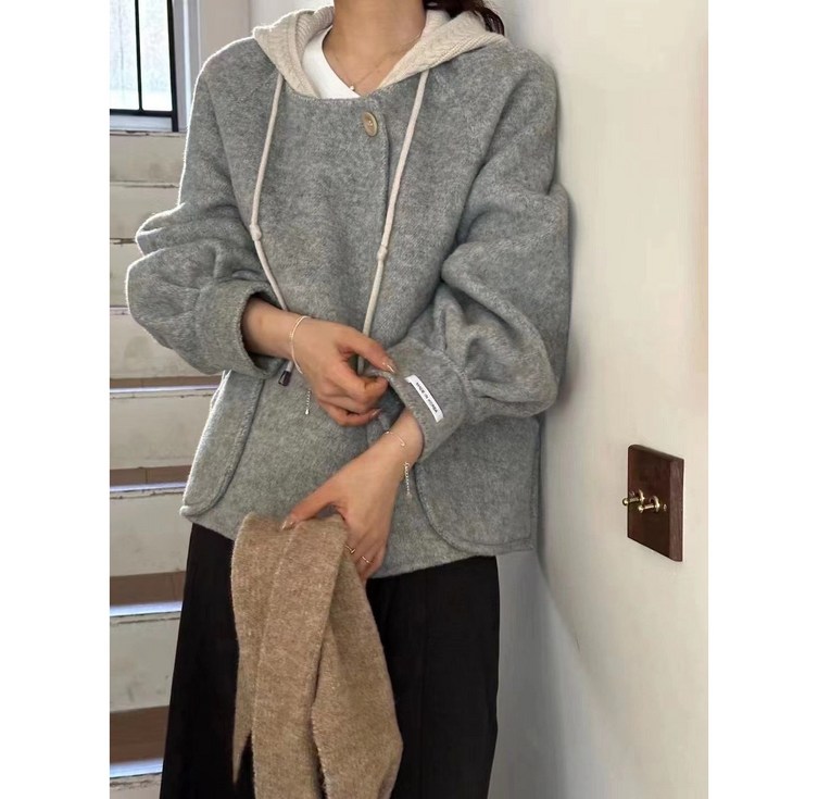 여성 활용성 좋은 후드 탈부착 울 코트 자켓