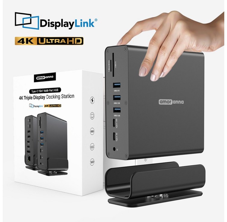 아모란나 C타입 15in1 멀티 허브 USB4 도킹스테이션 트리플 듀얼 4K 60hz 모니터, 1개 아모란나 C타입 15in1 멀티 허브 USB4 도킹스테이션 트리플 듀얼 4K 60hz 모니터, 1개